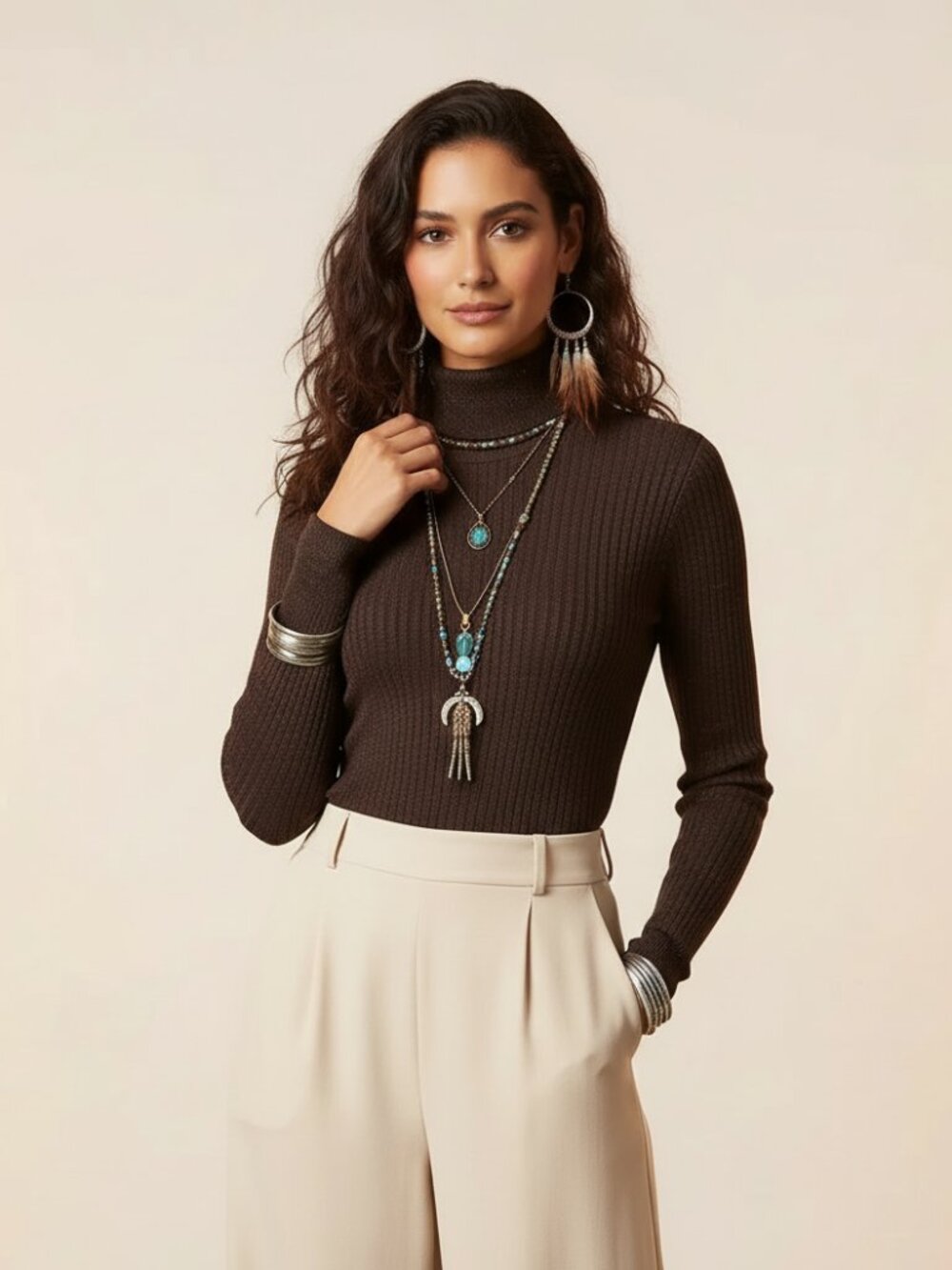Ralsey S Sweater Brown Metallic Ribbed Classic Academia Minimalist Earthy Witchy